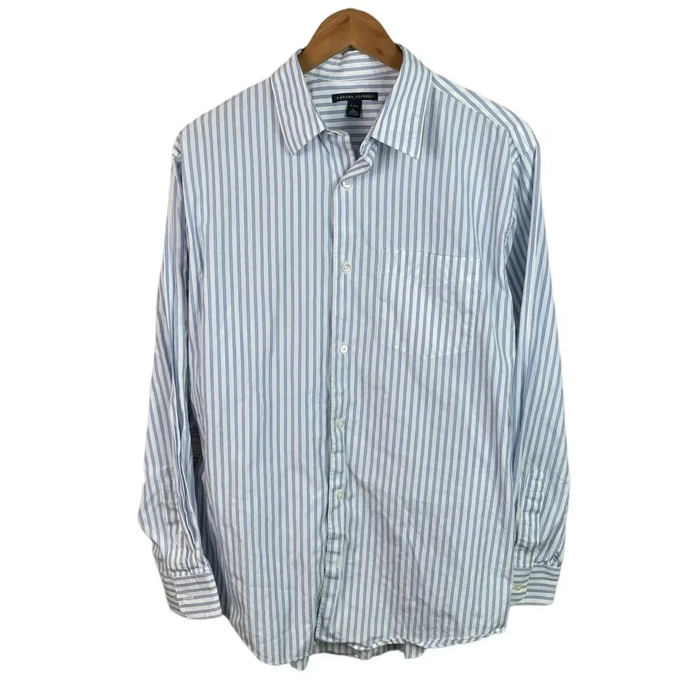 BF390 Mens Banana Republic Striped Business Button Down Dress Shirt 16-16.5 L
